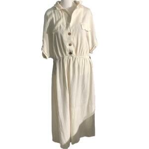Cassee's Off White Midi Dress Women’s Size 2X – Cotton, Collared, Casual Chic